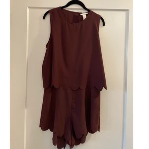 H&M | Maroon Chiffon Scalloped Romper